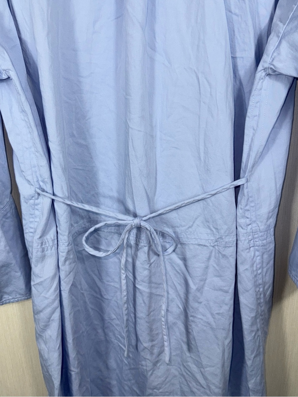 ZARA L Light Wash Chambray Oversized Button Down Shirt Dress Midi Blue Tie Back - Picture 11 of 11